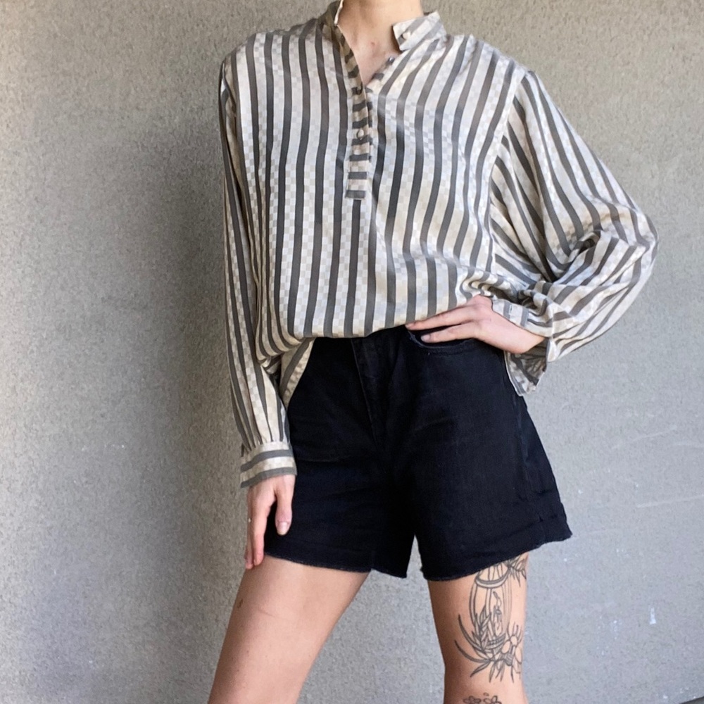 Vintage semi sheer striped dolman sleeve blouse